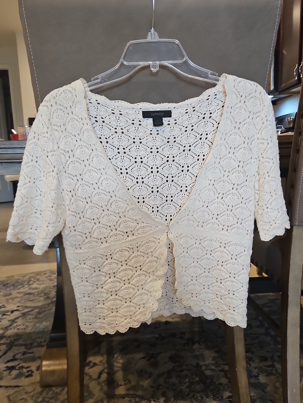 Express Cream Crochet Button-Front Crop Top